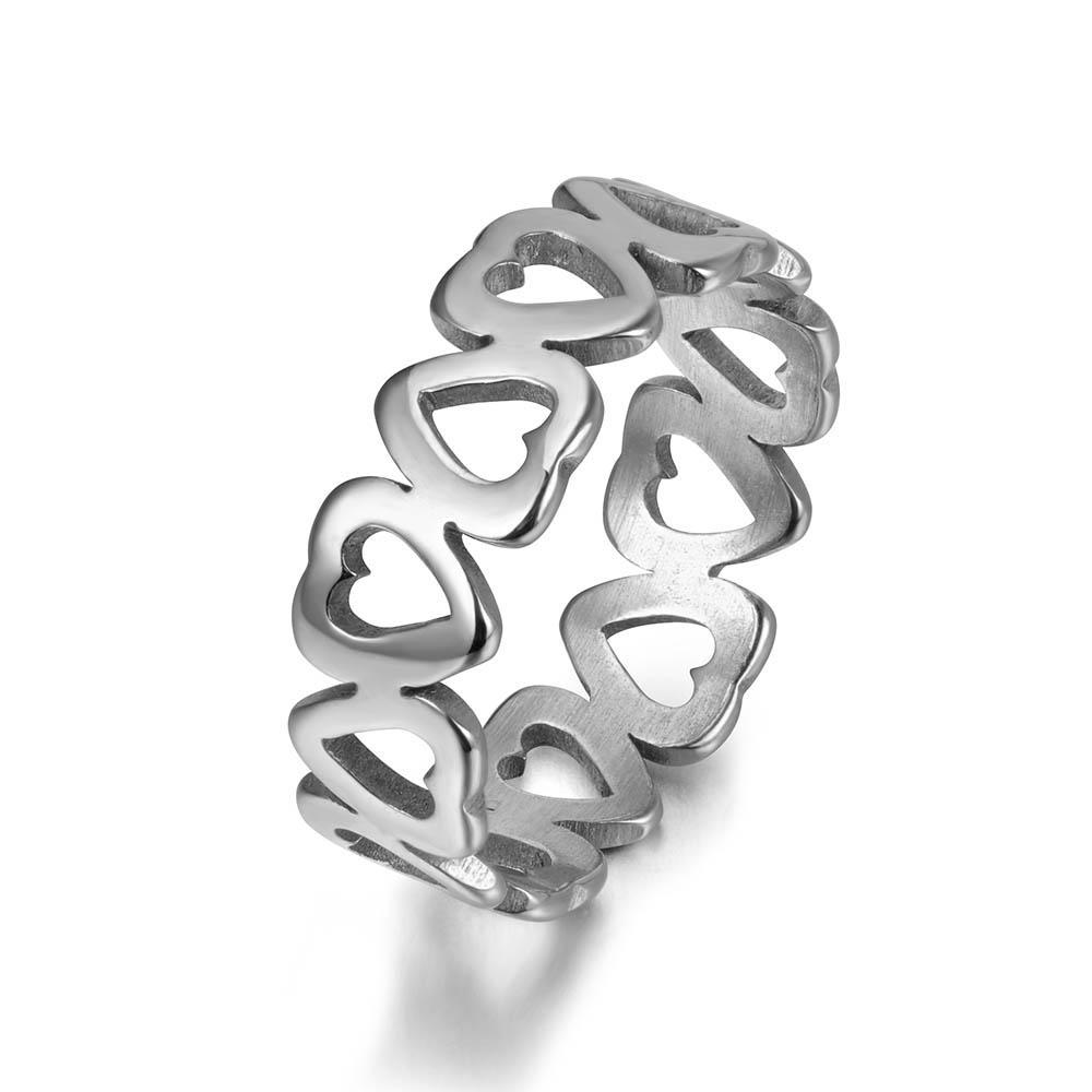JeeMango Romantic Hollow Heart-shaped Wedding Couple Rings Trendy Style 316L Stainless Steel Women Ring Jewelry Anillo R17154