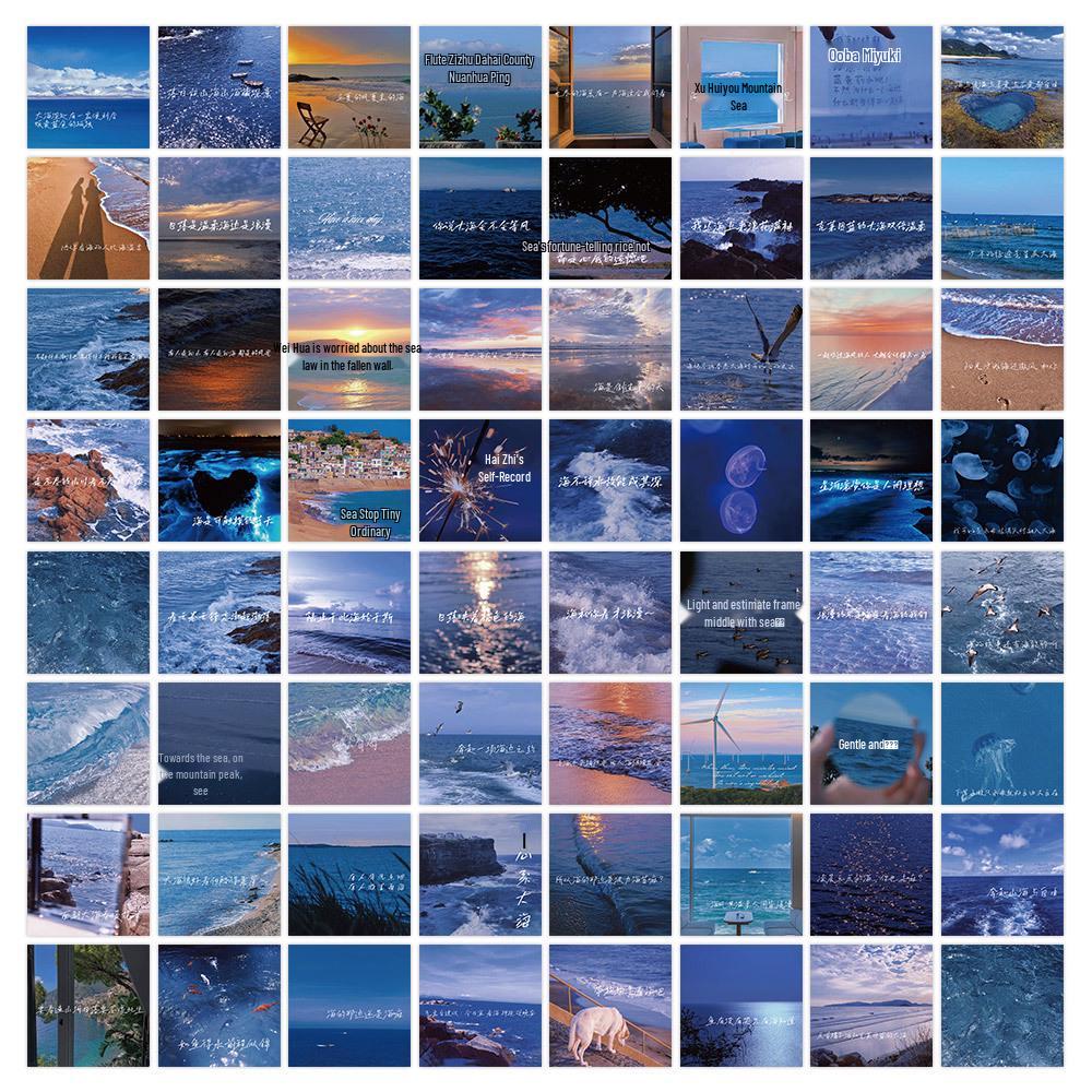 Blue Ocean Sunset Scenery Stickers - 60 Sheets for Phone Cases & Text Decoration
