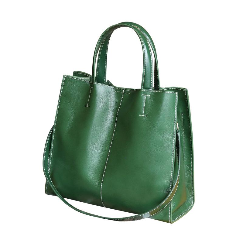 Light Luxury Retro Leather Women's Bag Autumn and Winter New Top Layer Vegetable Tanned Leather Large Capacity Tote Bag Women's Shoulder Bag