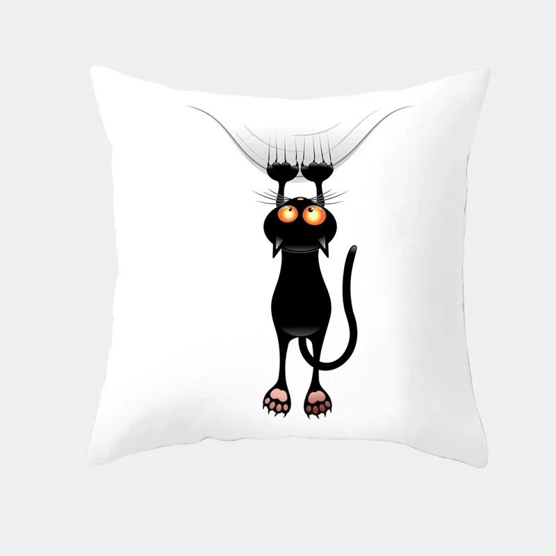 

Милая мультяшная наволочка на подушку с кошкой, креативная черно-белая наволочка с озорной кошкой, домашний текстиль, декоративная наволочка для дивана 66x66cm