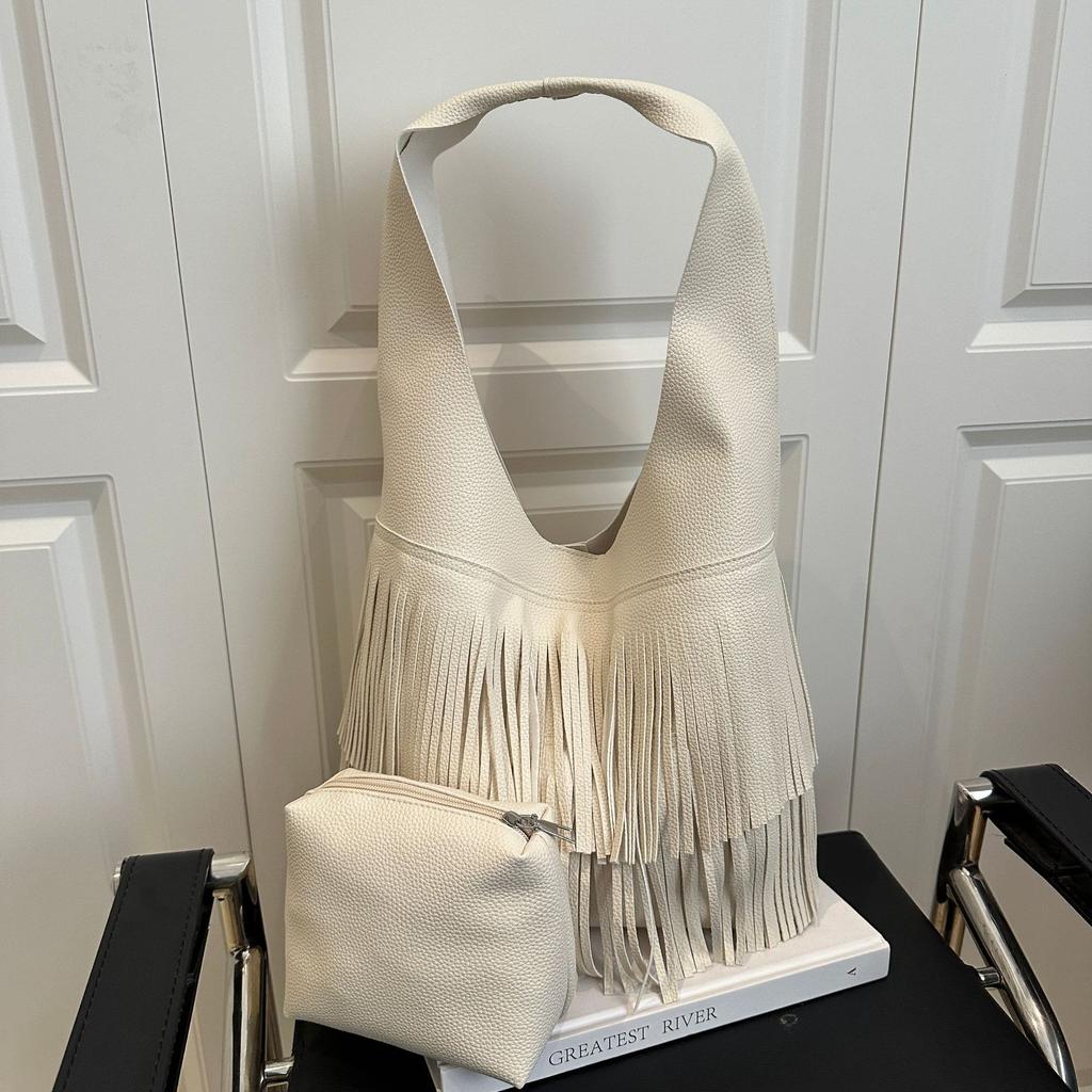 Retro Trendy Fringed Bag Women's Bag 2025 New Casual Large-capacity Underarm Shoulder Portable Bucket Bag