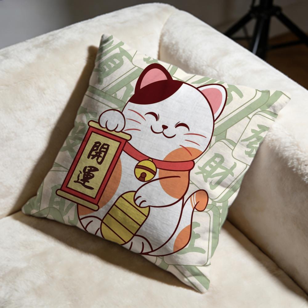 Lucky Cat Cushion Cover Soft Decorative Pillow Case Suitable for Bedroom Sofa Car Travel Use