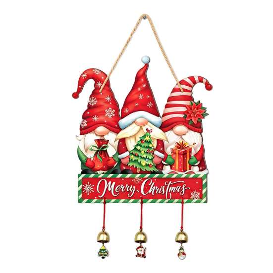 Santa Claus Wall Ornament Merry Christmas Wooden Door Hanging Sign with Bells, Rustic Snowman Black Cat Xmas Window Hanger Tree Reindeer Decorative