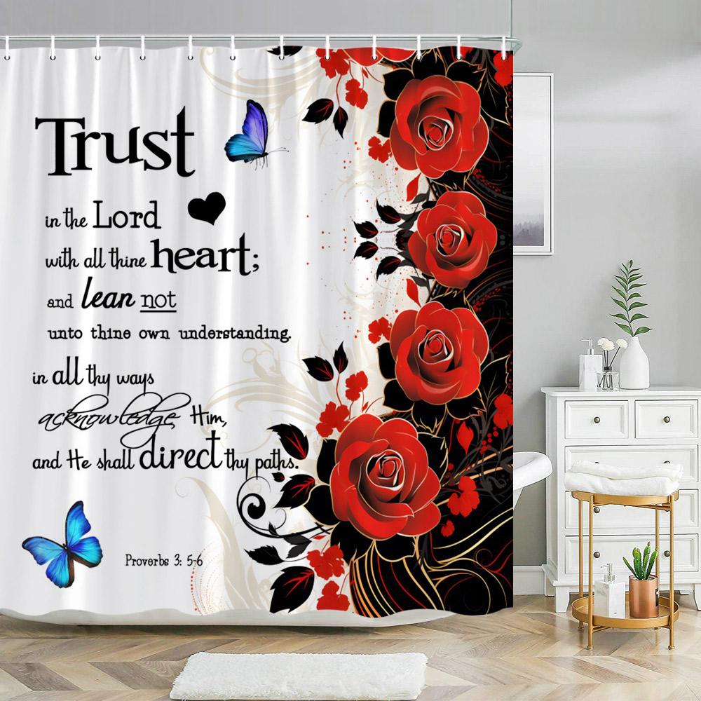 Paris Eiffel Tower Pink Shower Curtain Valentine's Day Flowers and Butterflies Polyester Washable Shower Curtains Bathroom Decor