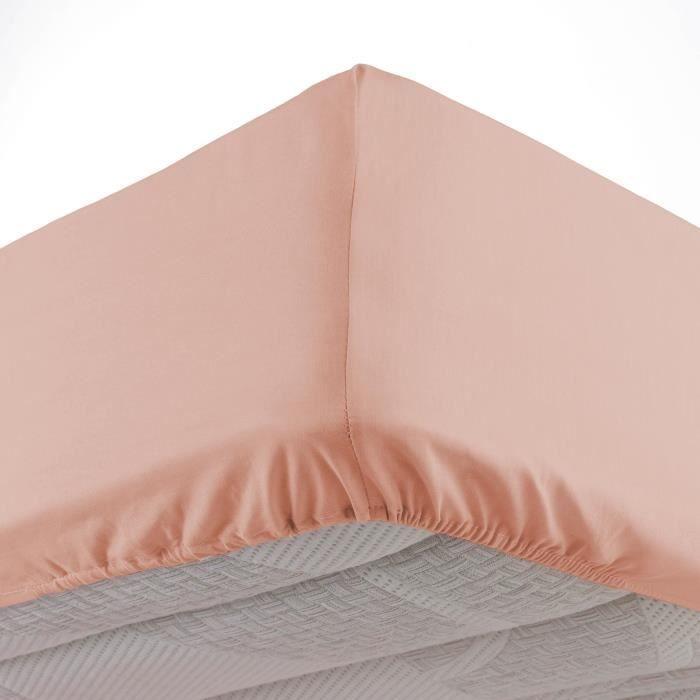 Drap housse - Lanette - 160 x 200 cm - Coton lavé - Rose