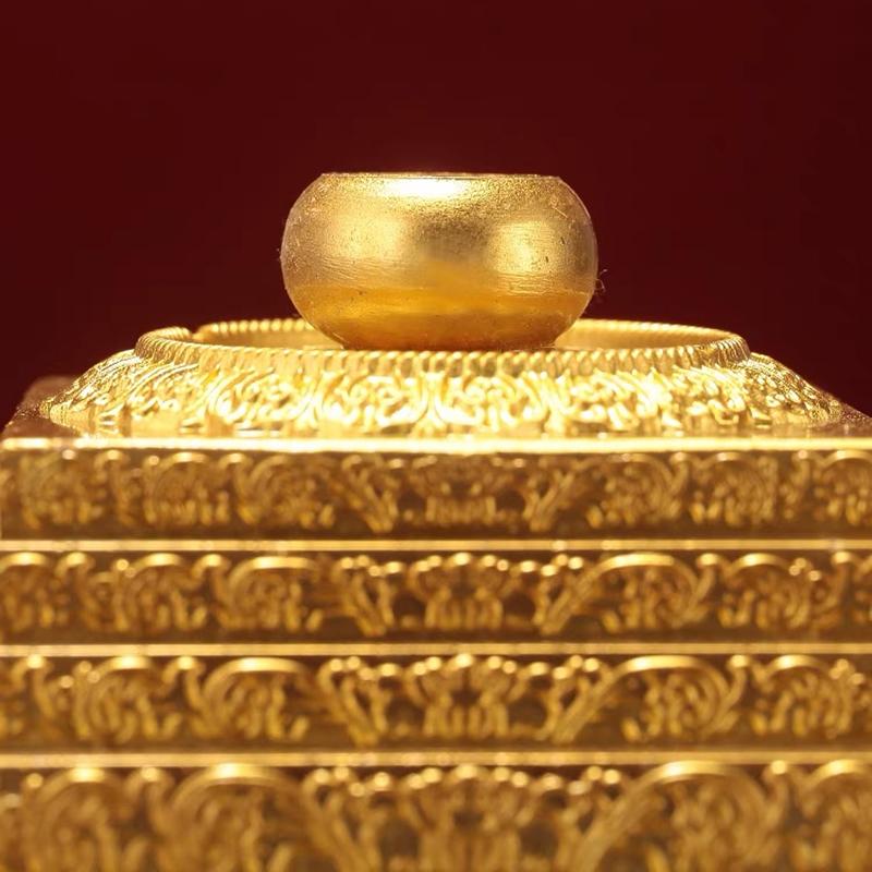 Tibetan Stupa Tantric Removable Pearl Inlaid Gem Buddhist Statue Golden Alloy Handicraft Altars Indoor Home Desktop Decorative