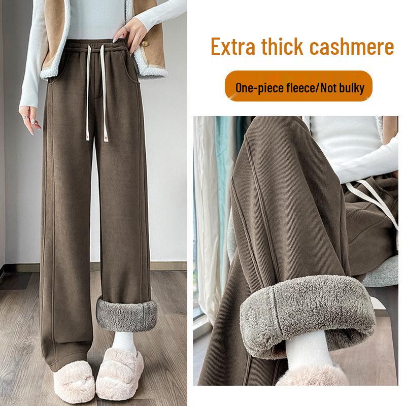 Lambswool Wide Leg Fleece-Lined Cotton Pants - Women s Autumn/Winter Outerwear S