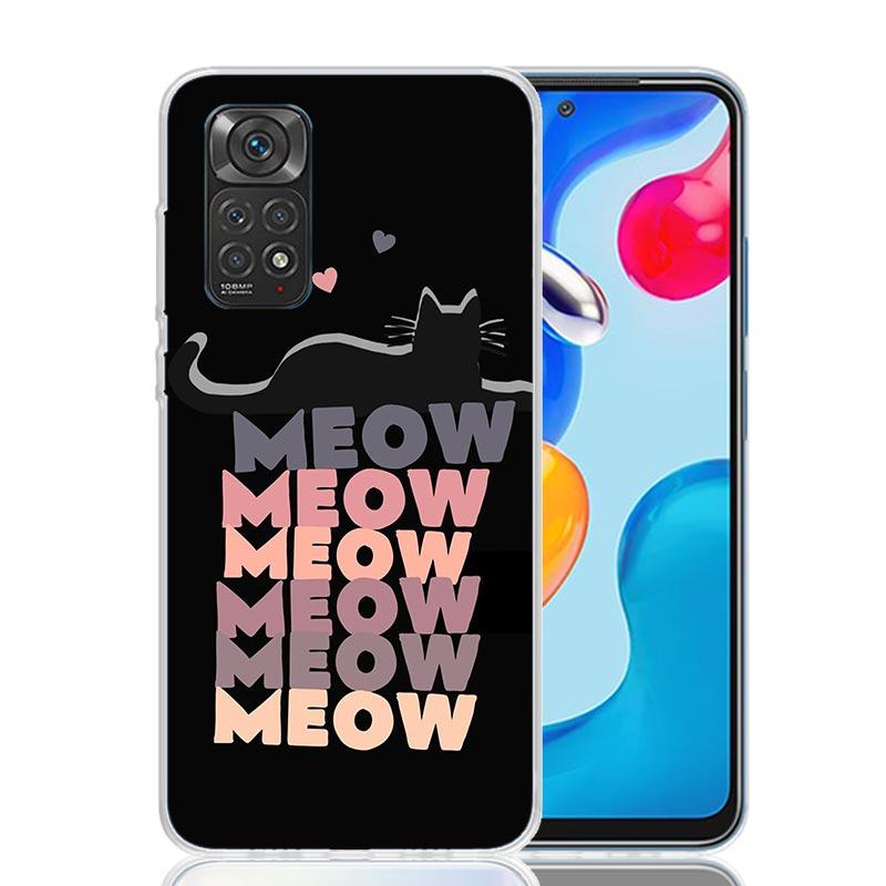 Anime Cute Black Cat Meow Phone Case For Xiaomi Redmi Note 15 14 13 12S 12 Pro Plus 11S 11E 11 11T 10S 10 Art Soft Pattern Cover