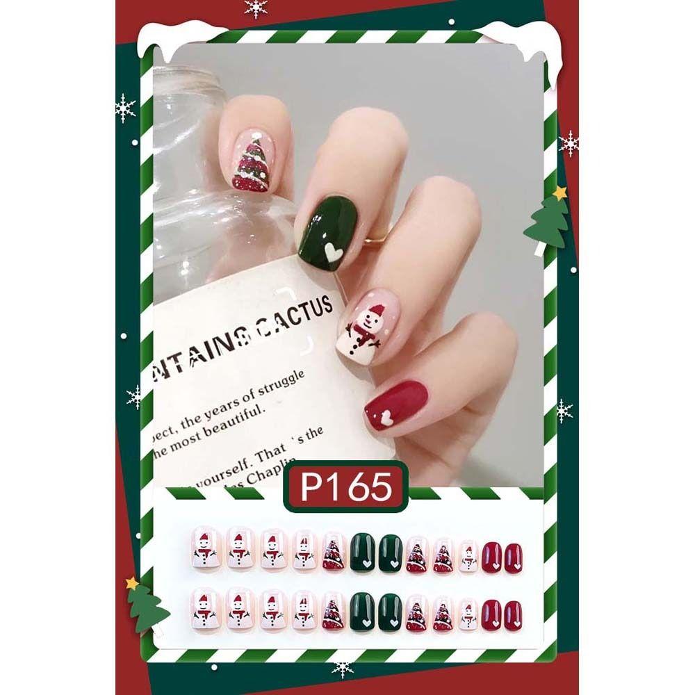 24Pcs/set Christmas Snowflake Christmas False Nails Christmas Fake Nail Extension  Manicurist