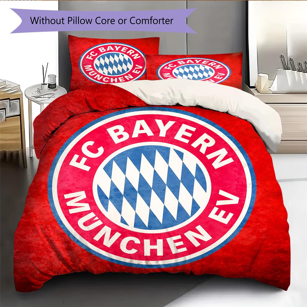 FC Bayern München Team Logo Muster Bettwäsche Heimdekoration Geburtstagsgeschenk (1 Bettbezug + 2 Kissenbezüge, ohne Füllung)