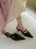 Fantasy Garden~ Gentle Socialite Pointed Toe Half Slippers Women Wear One Word with Thick Heel Muller Shoes