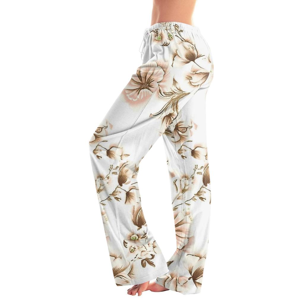 Dámské pyžamové kalhoty na spaní ležérní kalhoty se stahovací šňůrkou v pase pohodlné rovné kalhoty na jógu volné