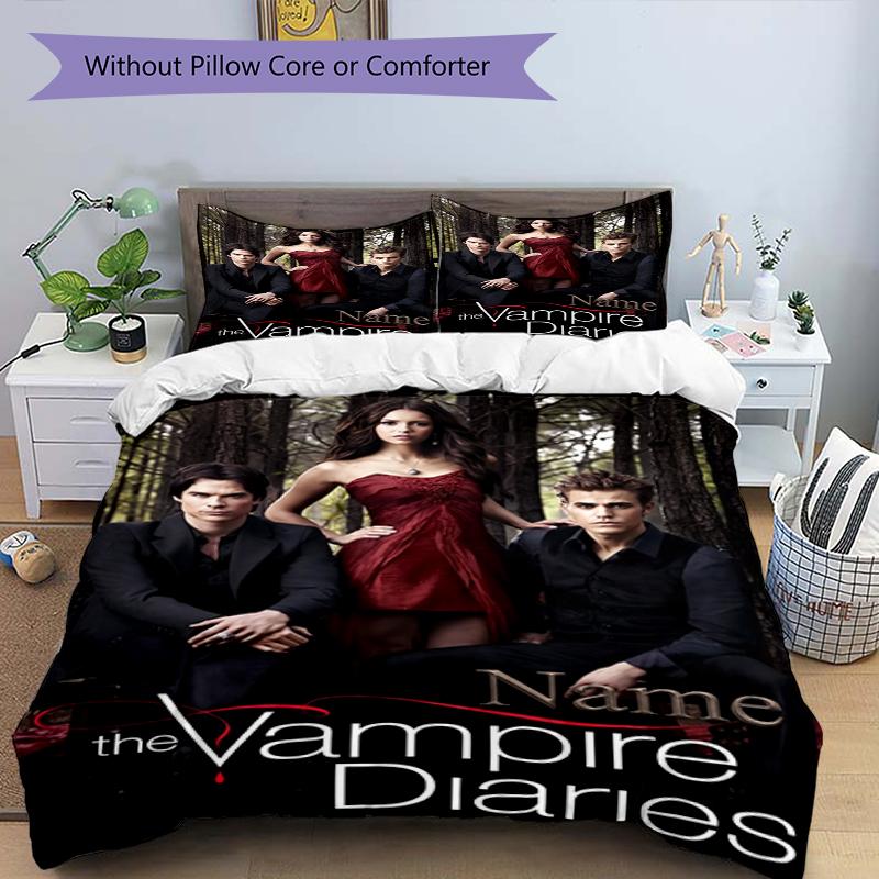 3Pcs Custom Name Vampire Diaries Bedding Set Duvet Cover Closure Includes 1Duvet Cover 2Pillowcases Soft And Comfortable For All Seasons