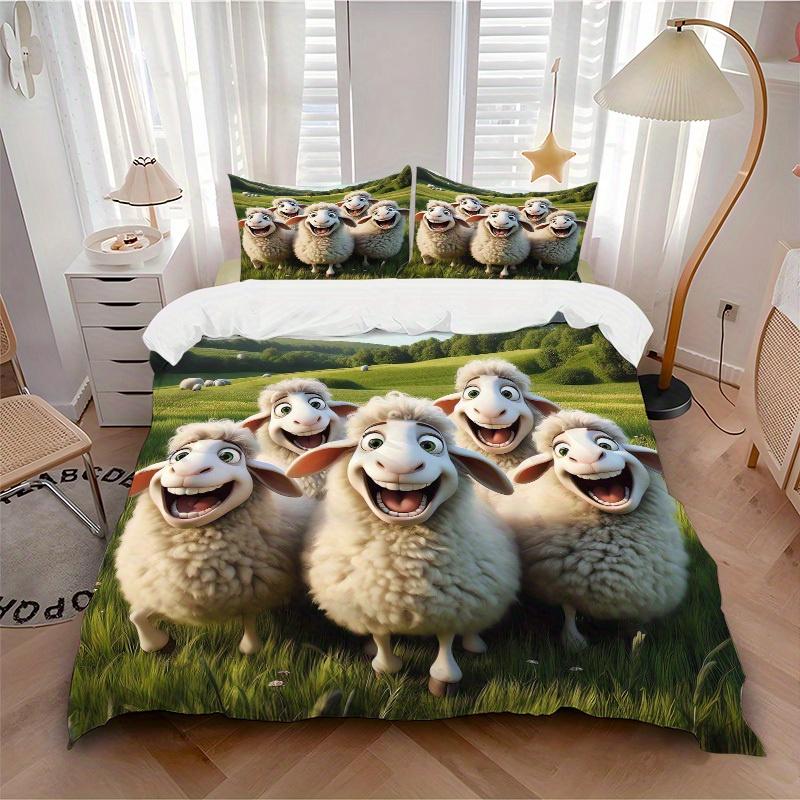 Set Biancheria da Letto con Campo di Pecore, Copripiumino in Piuma e Federe, Adatto per Camera degli Ospiti Decorazione della Casa Tutte le Stagioni(Nessun inserto) S0819068