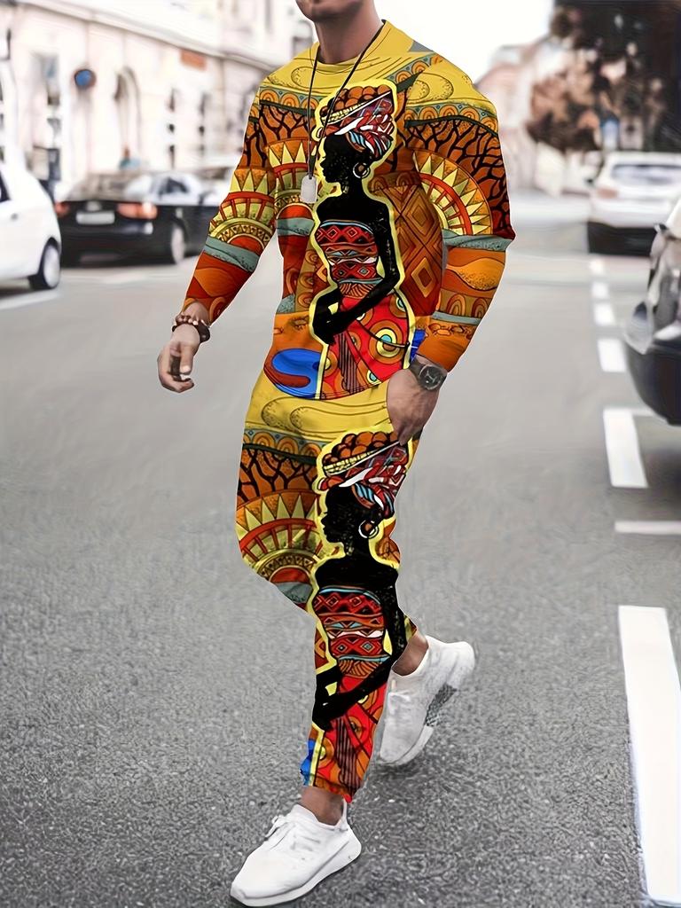 Men's Fall Winter 2026 Matching Set Stylish Crew-Neck Two-Piece Outfit Featuring Print and Trendy Streetwear Style
