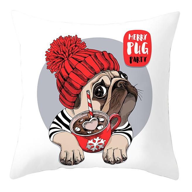 Cartoon Christmas Dog Car Pattern Pillow Case Festive Home Decoration Office Car Cushion Pillow Case