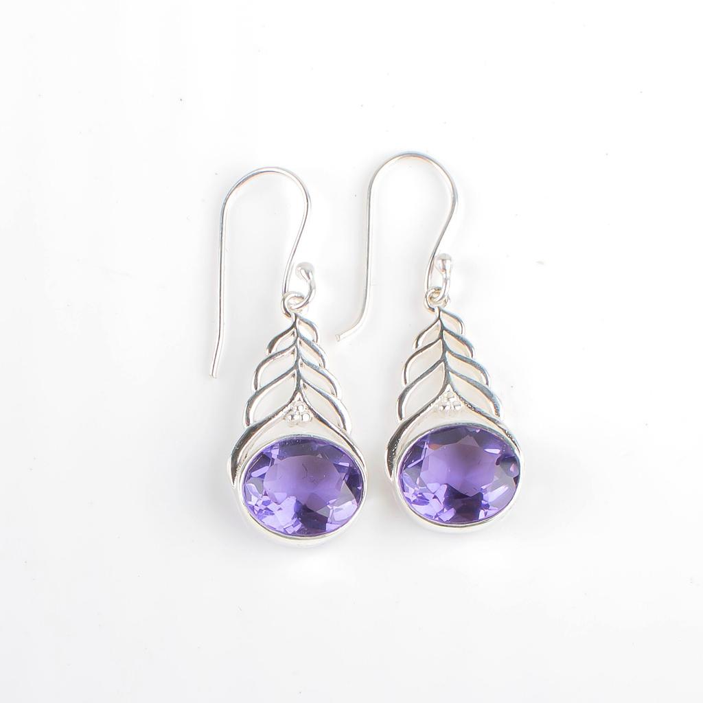 Natural Iolite Gemstone 925 Sterling Silver Jewelry Drop/Dangle Earrings 1.64" CE-1-5