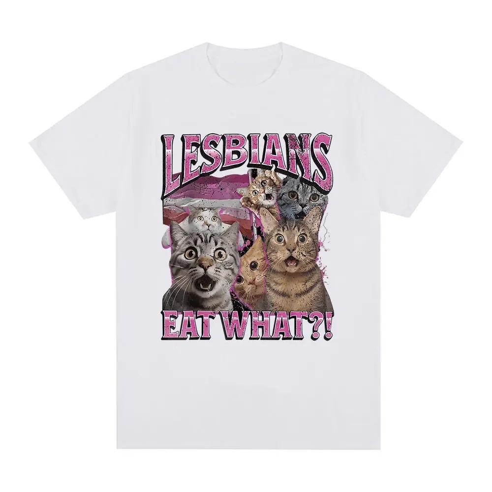 Esbians Eat What Funny Cat Lovers Meme Humor T Shirt Men's Women Fashion T-shirt Casual  Short Sleeve T-shirts Fashion  Y2K Top