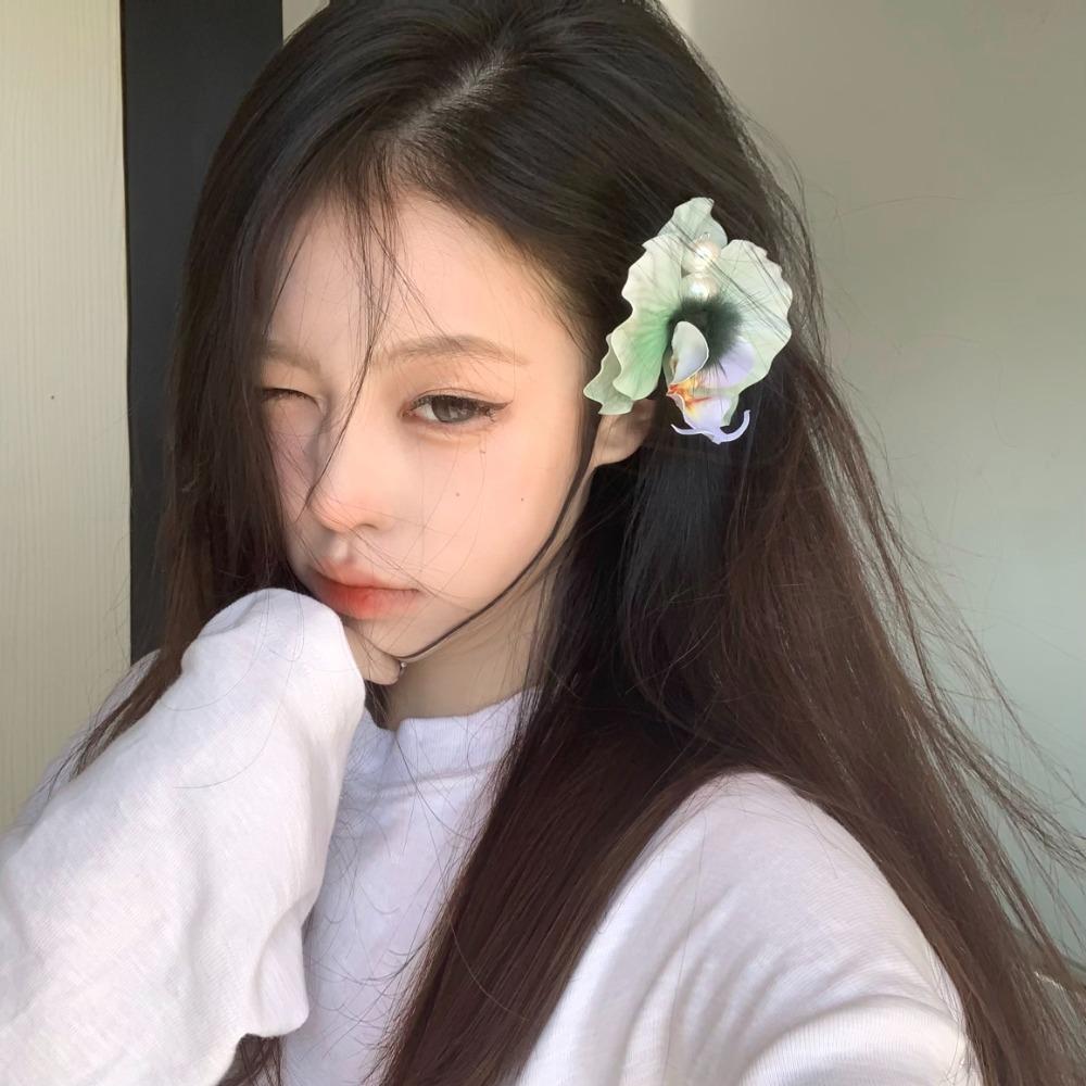 Sweet Orchid Flower Hairpin Rhinestone Women Side Clip Headdress Butterfly Orchid Hair Clip  Beach