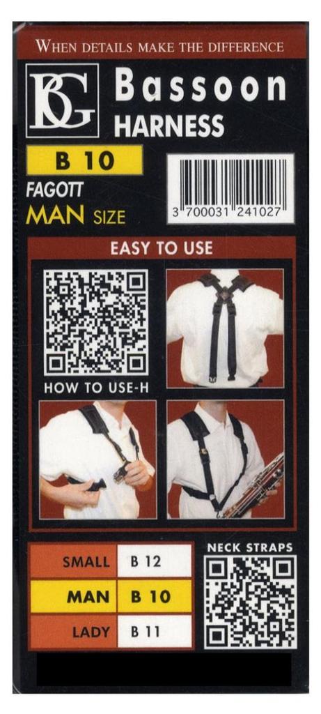 BG HARNESS Strap for BassoonFaggot (Men's) with Metal Hooks, Size B10