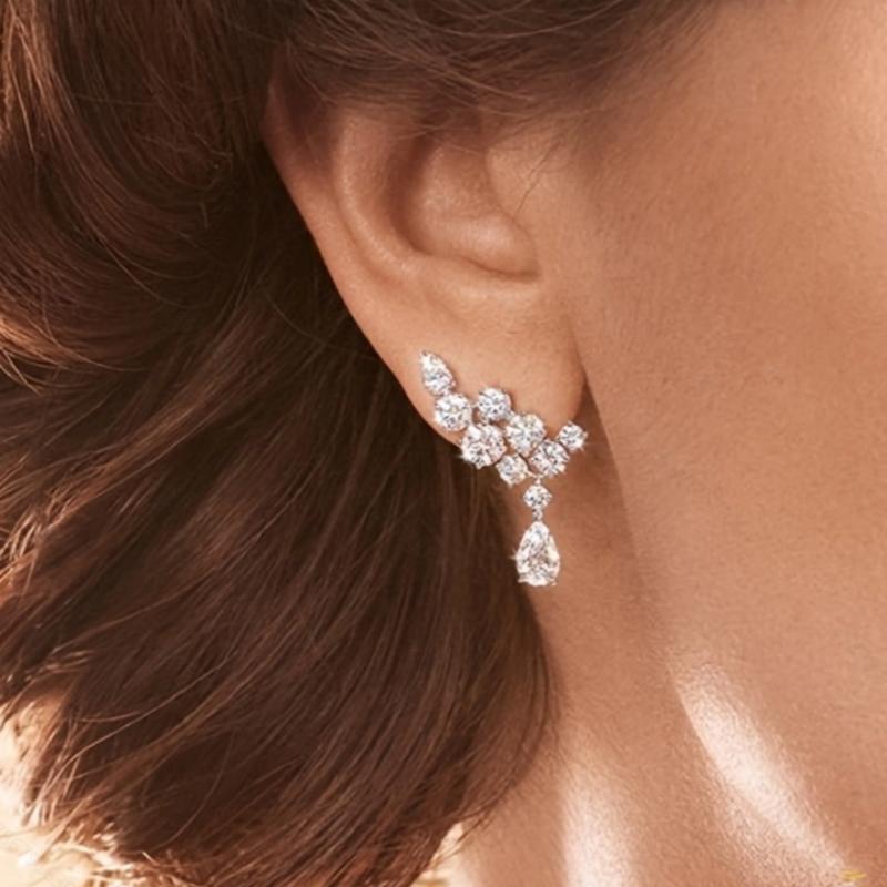 Beautiful Luxury Ultra Flash Zircon Earrings for Women Luxury Fashion Wedding Bride Zircon European and American Trendy Gifts