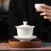 White porcelain suet jade three talent cover bowl single tea bowl household kung fu tea set ceramic tea bowl set
