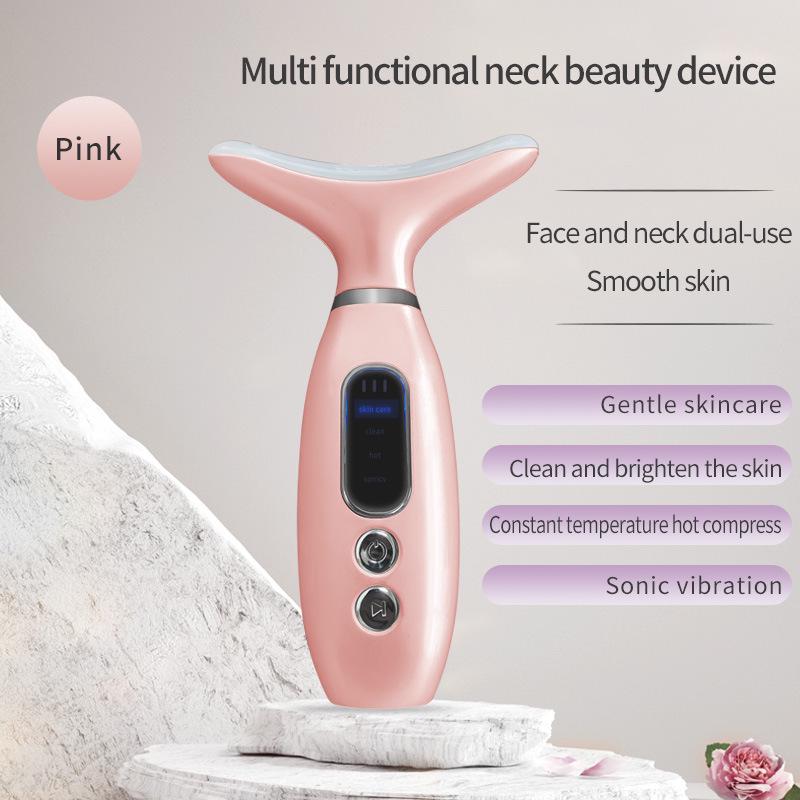 LED Cross-Neck Facial Massager: Lifting, Firming, and Hot Compress Skincare Tool for Women