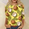 Women's Fashionable Casual Round Neck Three-Quarter Sleeve Printed T-Shirt Top