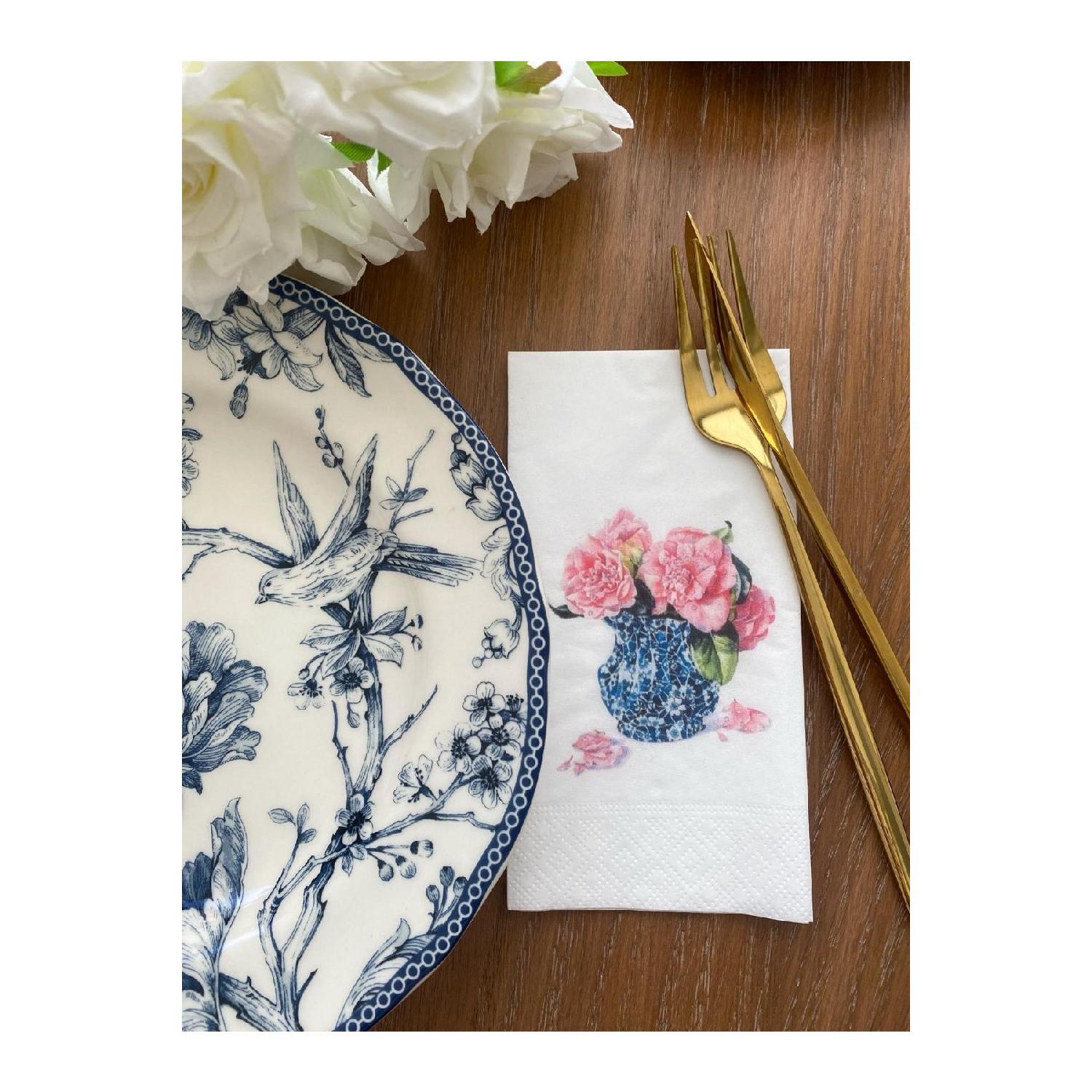 

Bleu Blanc Pink Flowers Printed Presentation Napkin 16pcs