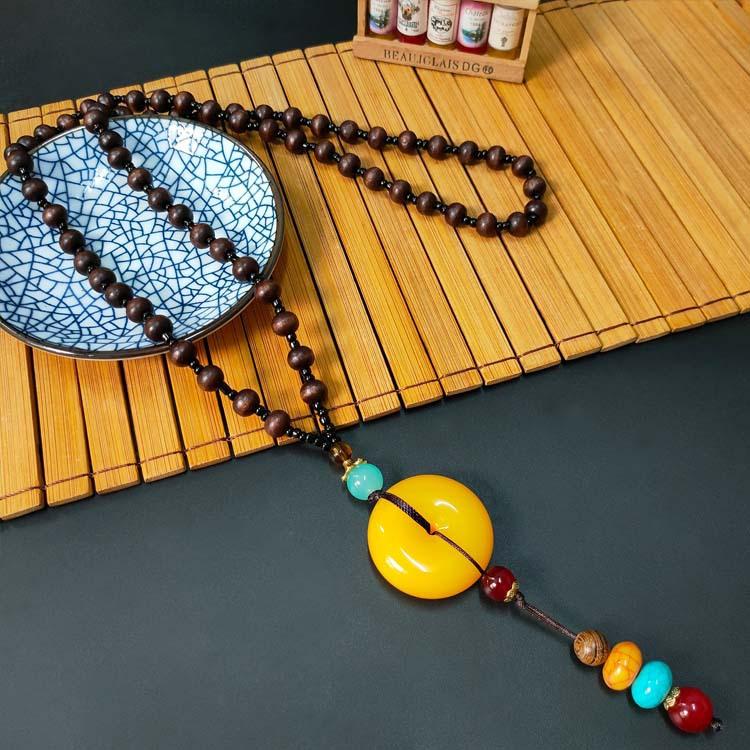 New retro ethnic style safety buckle sweater chain cotton and linen clothing accessories long necklace women