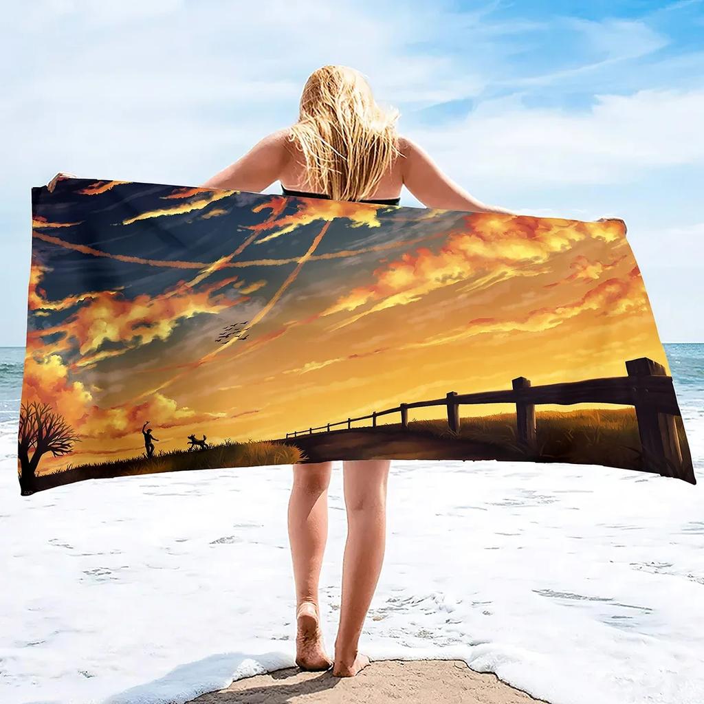 Sunrise Bath Towel Large Soft Lightweight Bath Sheet Blanket Sand Towel Beach Blanket Sand Free-Microfiber Quick Dry Pool Towel