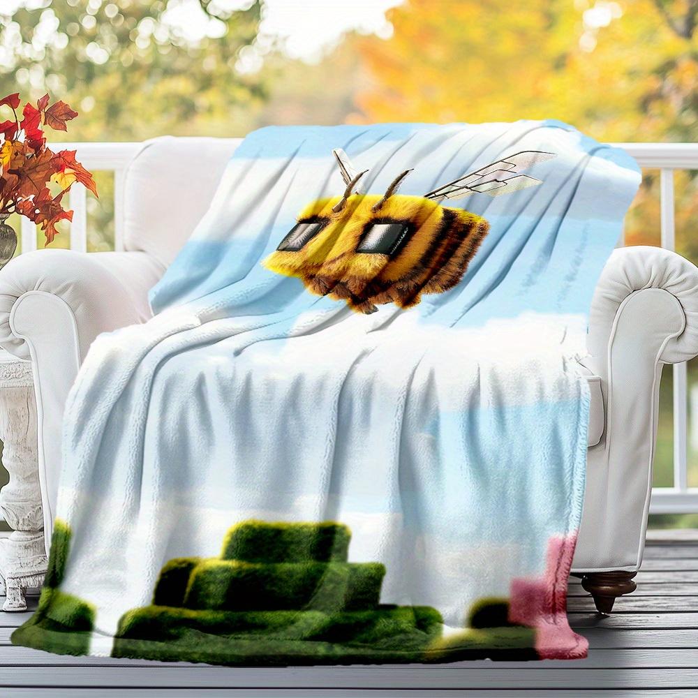 1pc Bee World Theme Design Flannel Blanket - 3D Printed Soft Warm, All-Season Lightweight Throw for Camping Travel Bed-080706