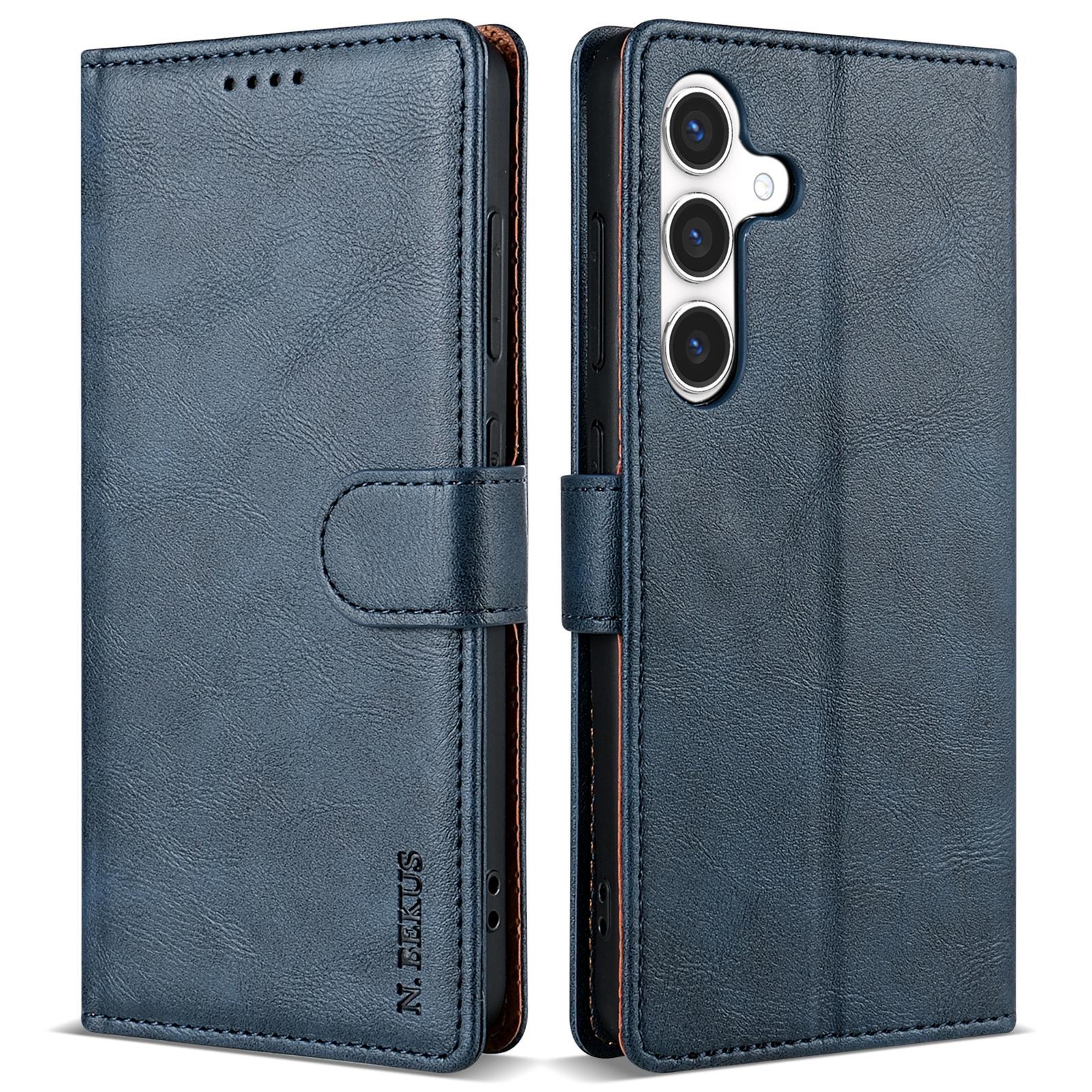 

For Samsung Galaxy A24 4G (162.1 X 77.6 X 8.3mm) Solid Color Case Leather Wallet Phone Cover Blue