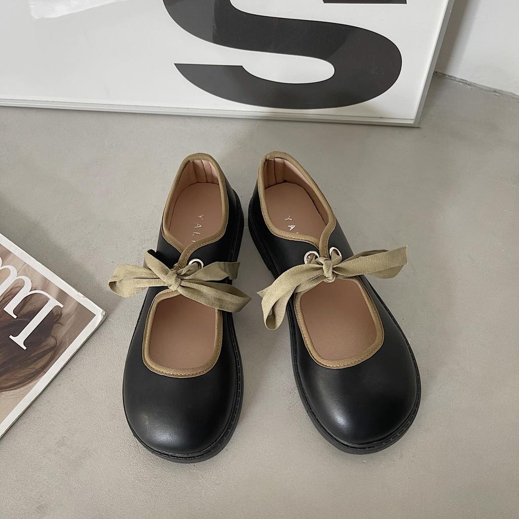 2025 summer new retro shallow mouth trendy flat-soled fashion single shoes high-end soft sole lace-up Mary Jane shoes women