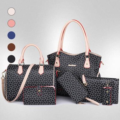 Neue Damenhandtasche, Sechser-Set für Mutter und Kind, modische Knochenmuster-Umhängetasche, Handtasche mit kontrastfarbenem Schlüsseletui