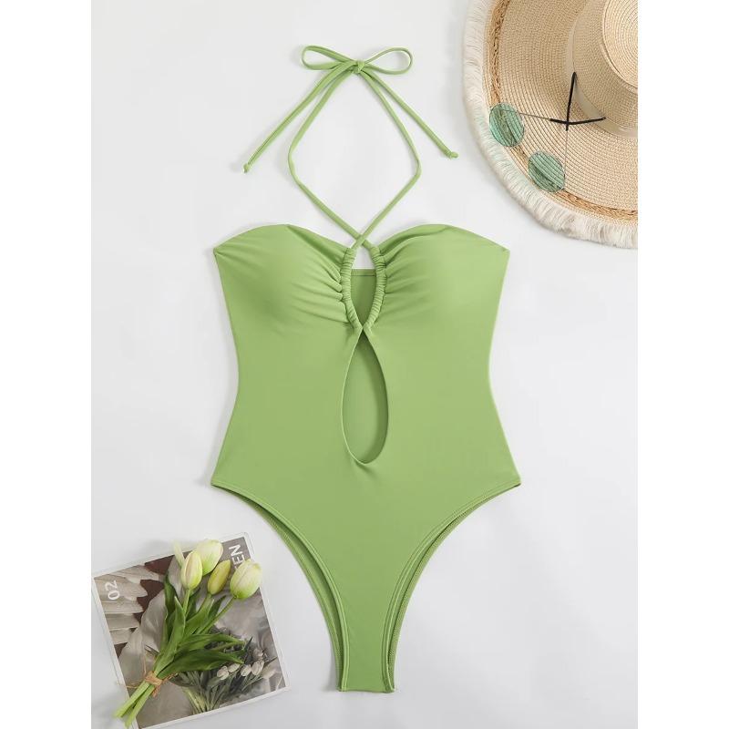 Sexy Halter Top Bikinis Bandeau Swimwear One Piece Women Swimsuit Female Bath Bathing Suit Swimming for Beach Wear Monokini