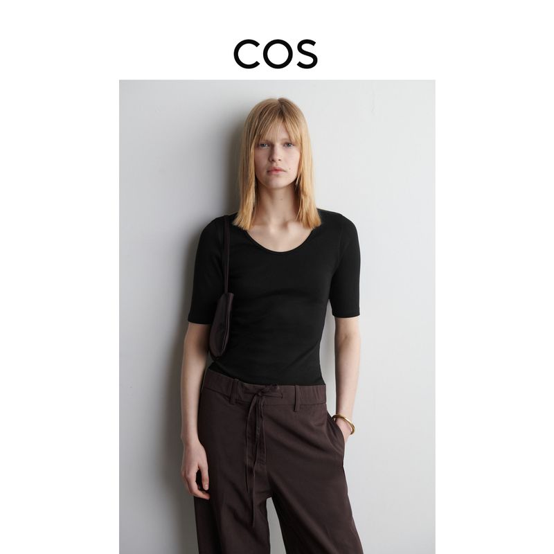 

Cos Women clothes Slim Version round Neck Short sleeve T-shirt Black 2025 Spring New 1272305004