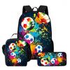 Kids School Backpack Set With Lunch Bag Pencil Case - Football Print Oxford Fabric Ergonomic Design Elementary Students