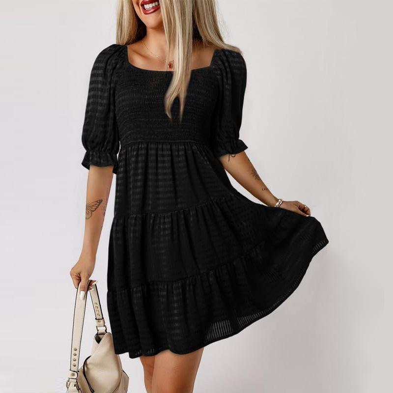 Cross-border foreign trade wish Europe and the United States new dress explosion Amazon explosion waist fold solid color ruffle edge S чёрный