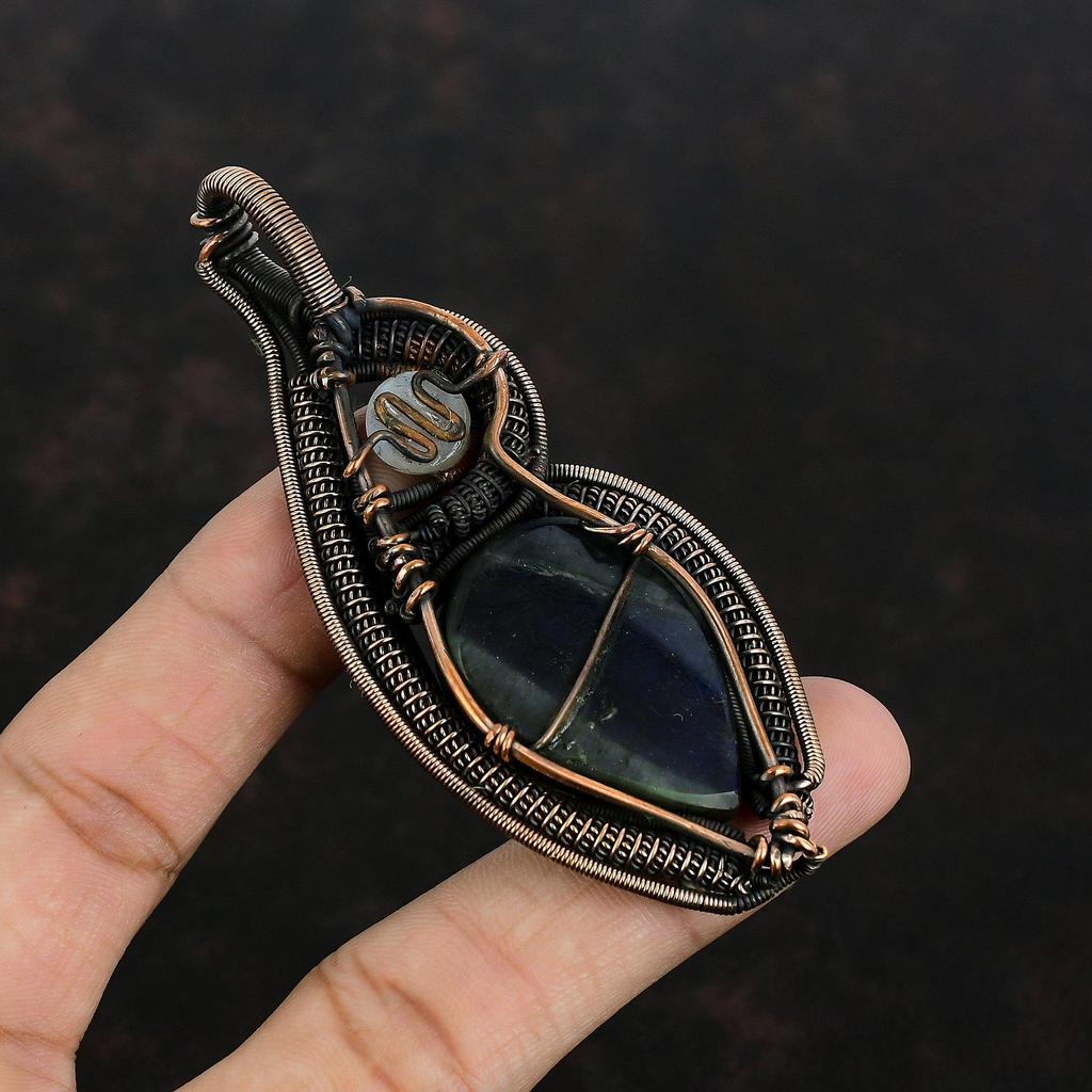Labradorite Copper Pendant Copper Wire Wrapped Pendant Gemstone Jewelry Rainbow Moonstone Pendant Handmade Copper Wire Jewelry Gifts For Him