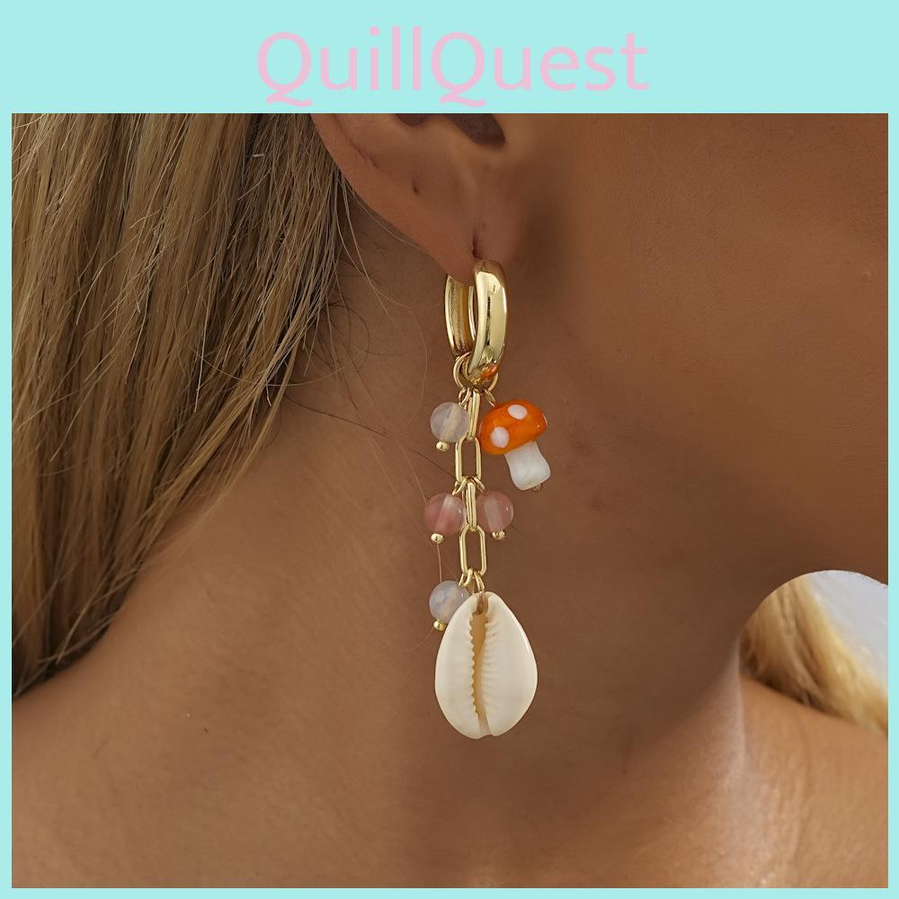 Stylish Stone Natural Shell Mushroom Earrings For Women Street Fashion 2023