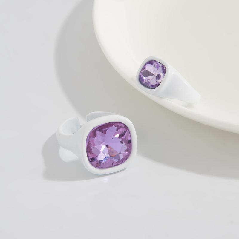 2Pcs/Set Trendy Sparkling Acrylic Rhinestone Open Ring For Women Personalized Geometric Chunky Finger Ring Jewelry Gift