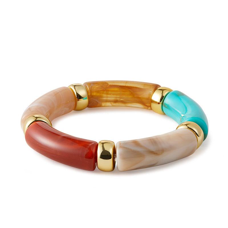 Summer Acrylic Bamboo Beads Bracelet for Women Multi Color Stretchy Resin Girls Charm Couple Bangles Men Jewelry Gift