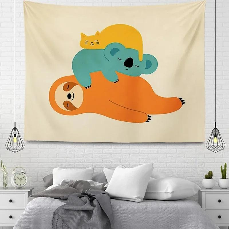 

Мультяшные животные Простой декоративный гобелен Домашняя стена Гостиная Офис Декоративный гобелен 100x75cm