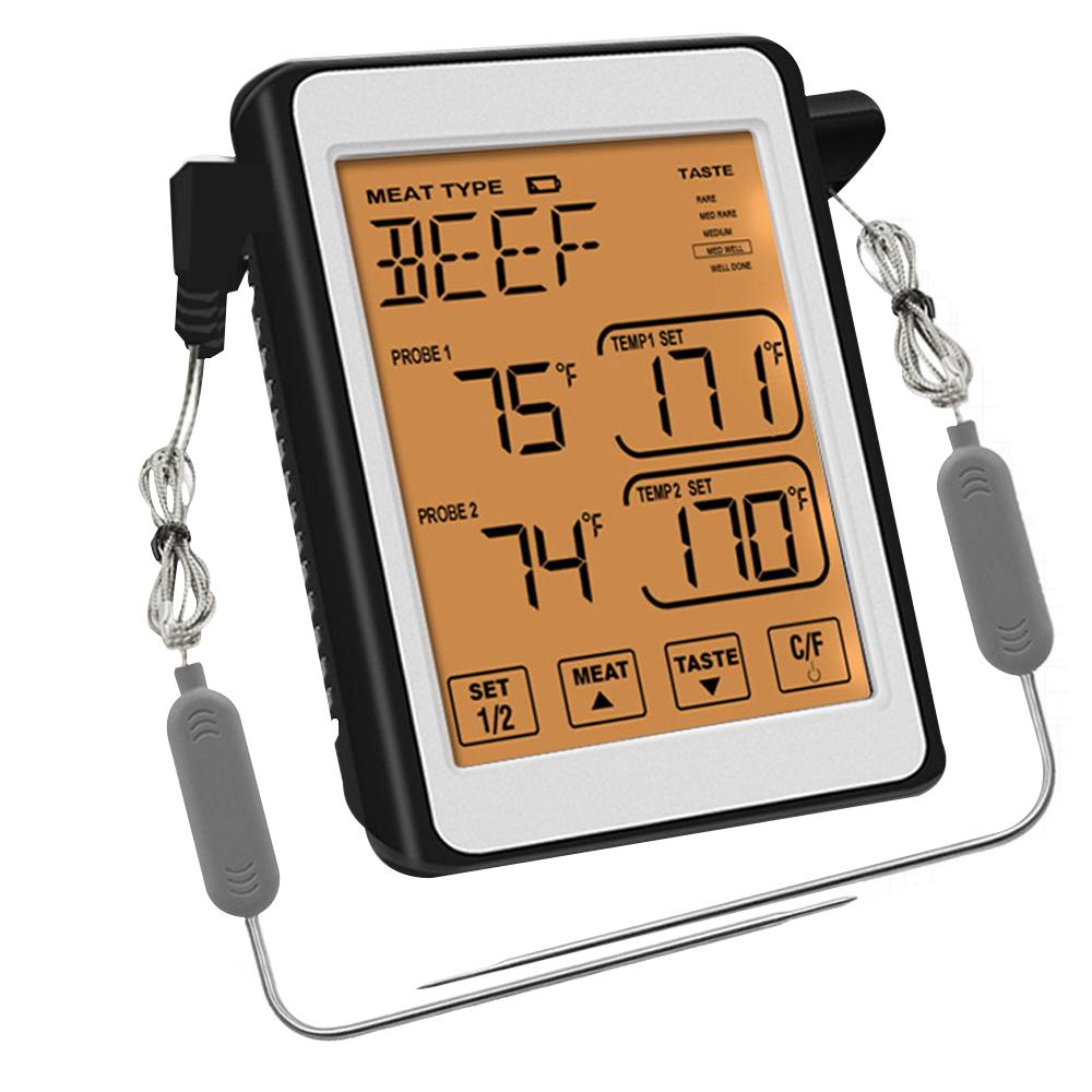 

Цифровий м ясний харчовий термометр для стейка з подвійними щупами для духовки, гриля, барбекю, коптильні, ротисері, кухні, розумні аксесуари для барбекю помаранчевий