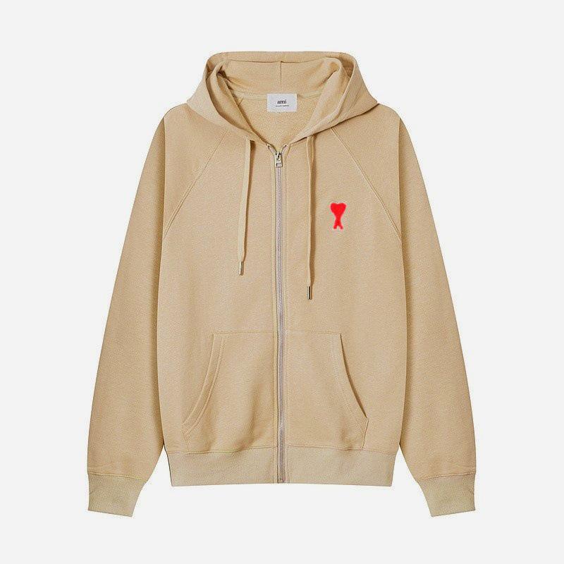 Unisex Bestickter Herz Reißverschluss Hoodie - Lässig, Vielseitig, für Frühling & Herbst