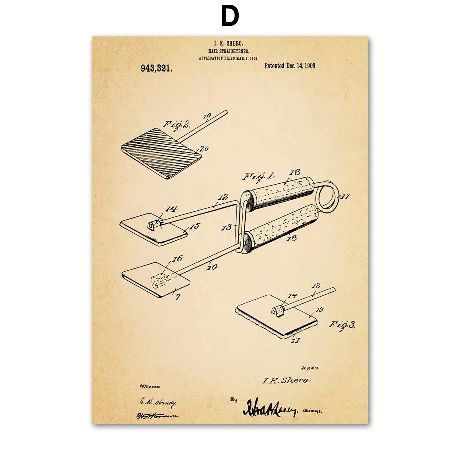 Hairdresser Shop Patent Wall Art Canvas Painting Hair Clippers Scissors Dryer Posters And Prints Art Mural Living Room Decor
