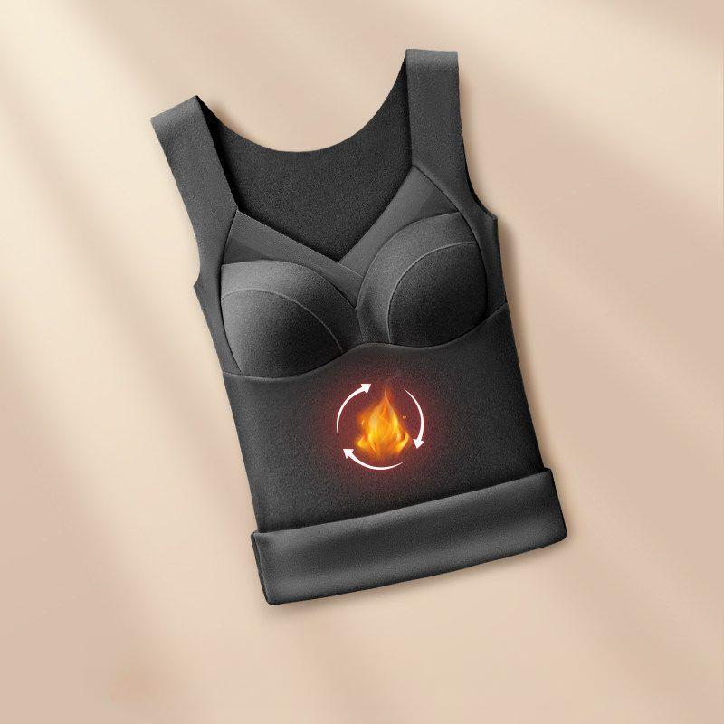 Winter Women's Velvet Thermal Vest Sleeveless Thermal Underwear with Bra Pads Sleeveless Bottoming Shirt Fleece Undershirt with Bra Pads