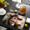 Carino Cartone Animato Fattoria Mucca delle Highlands con Tazza di Caffè Resistente al Calore Lavabile Tovagliette da Tavola Decorazioni Cucina Sala da Pranzo Set da 4 Pezzi
