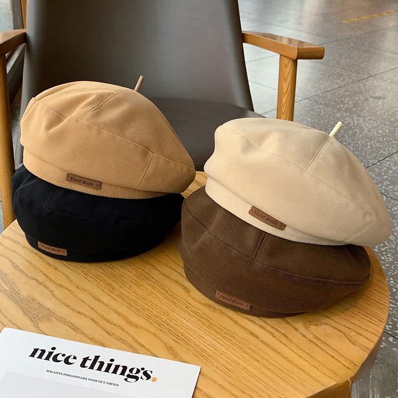 1Pc  Beret Female Autumn and Winter Japanese Retro Versatile Letter Face Small Octagonal Hat Small Fragrant Pumpkin Hat